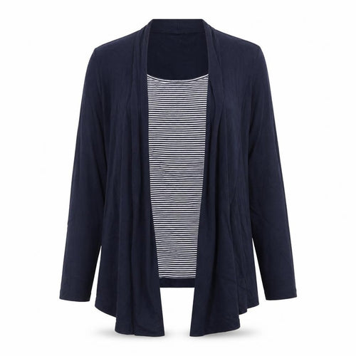 Marks and Spencer Women Blue Size 12 Cotton Blend Open Cardigan
