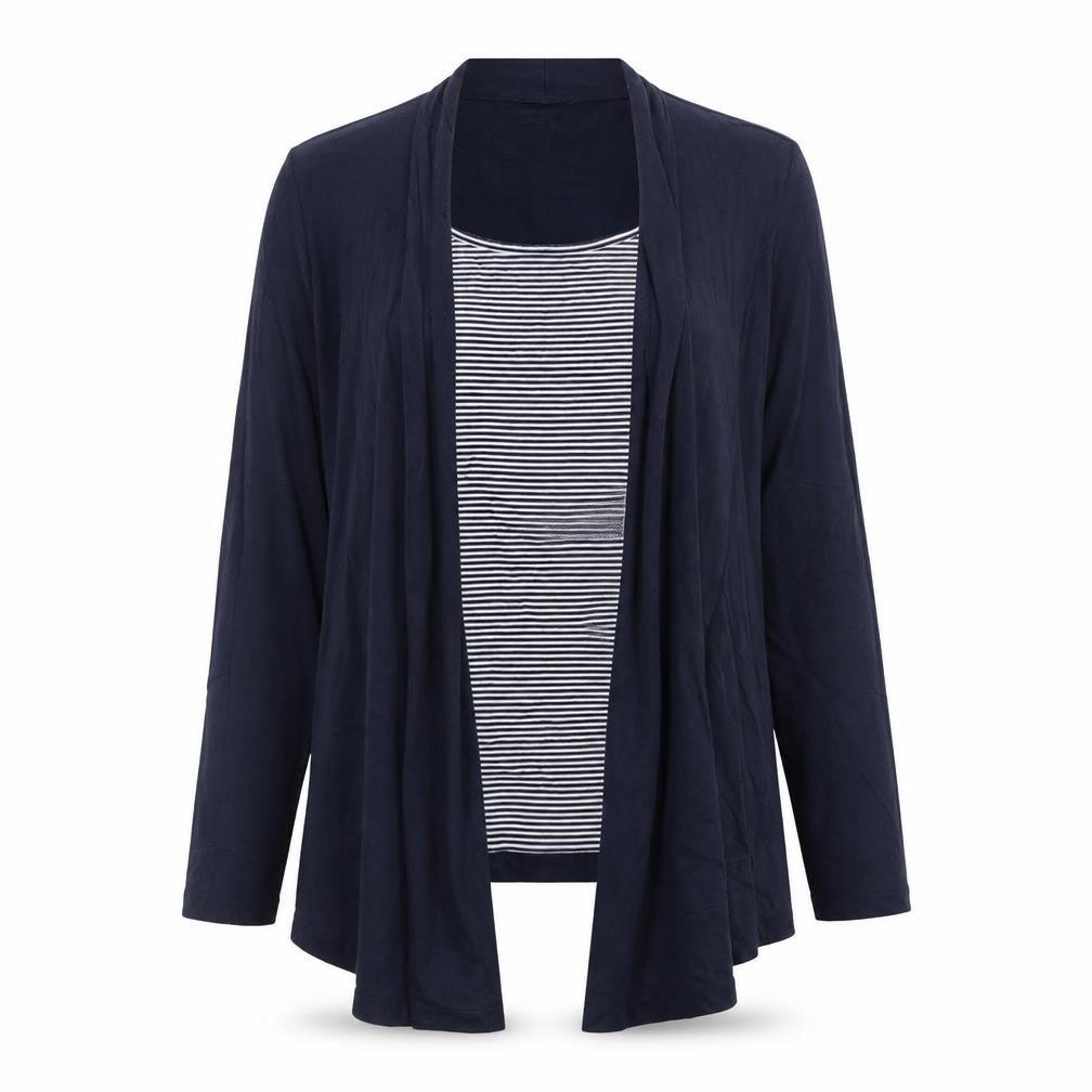 Marks and Spencer Women Blue Size 12 Cotton Blend Open Cardigan
