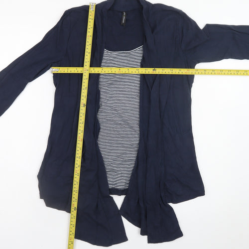 Marks and Spencer Women Blue Size 12 Cotton Blend Open Cardigan