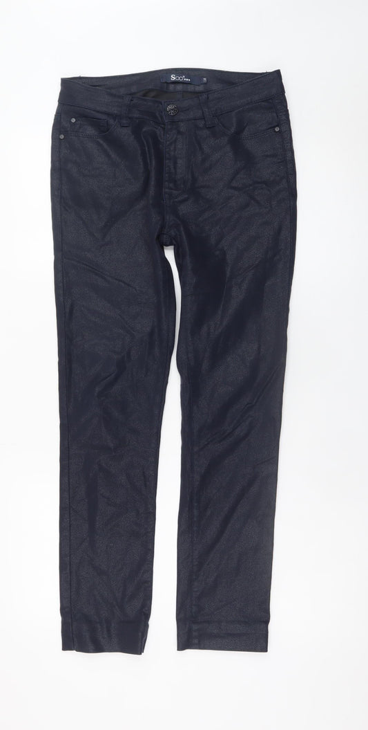 Soo Womens Navy Skinny Trousers Size 10 Shimmer Stretch Pants