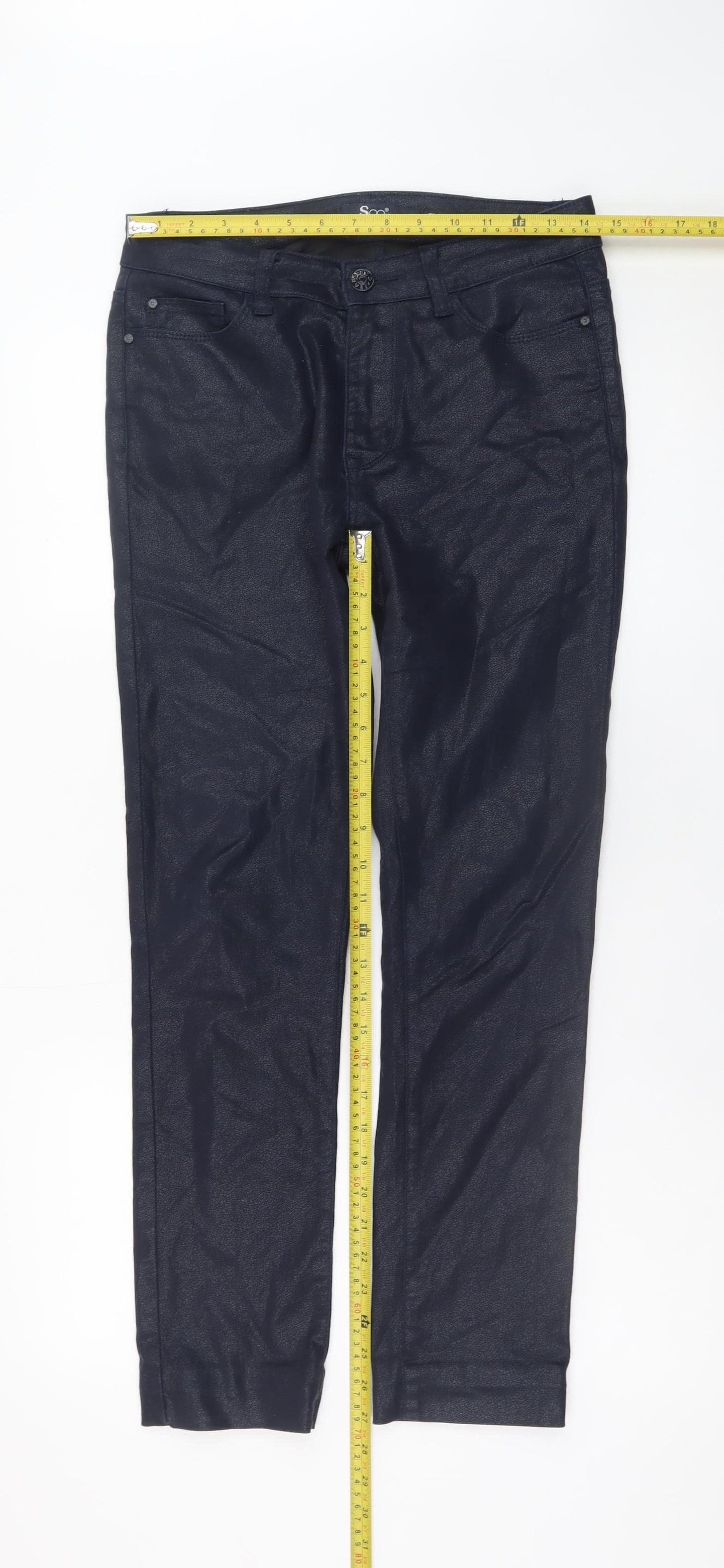Soo Womens Navy Skinny Trousers Size 10 Shimmer Stretch Pants