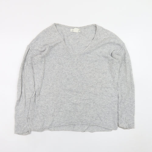 L.O.G.G. Women Grey V-Neck Long Sleeve Knit Pullover Jumper Size 8