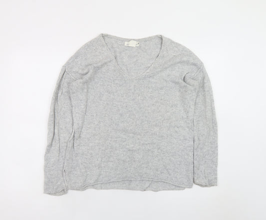 L.O.G.G. Women Grey V-Neck Long Sleeve Knit Pullover Jumper Size 8