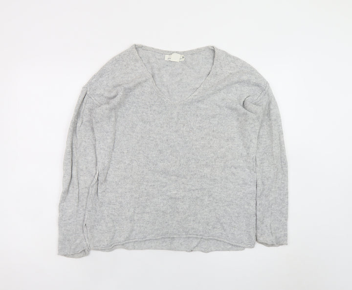 L.O.G.G. Women Grey V-Neck Long Sleeve Knit Pullover Jumper Size 8
