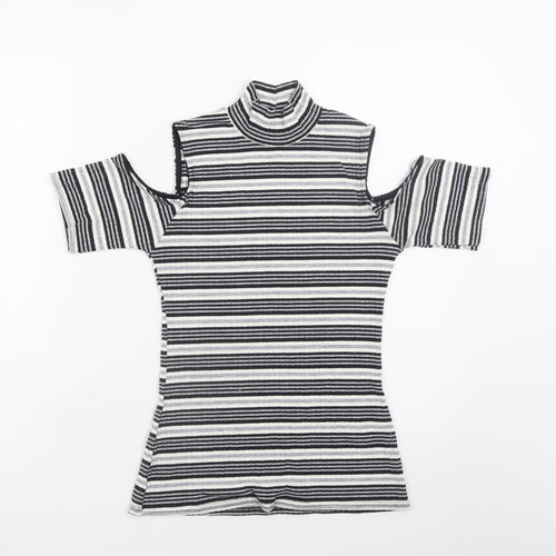Quiz Women’s Black Striped Roll Neck Cold Shoulder Top Size 12