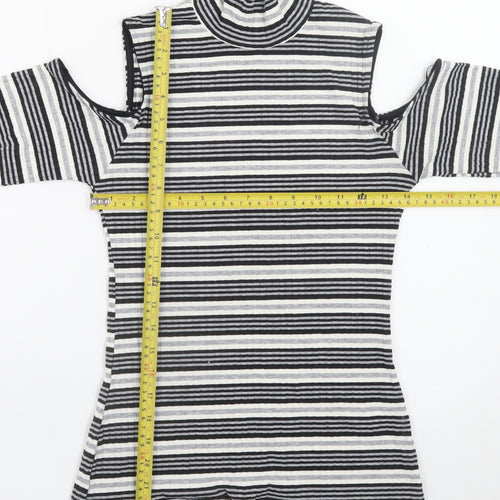 Quiz Women’s Black Striped Roll Neck Cold Shoulder Top Size 12