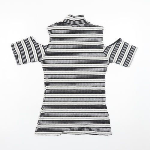 Quiz Women’s Black Striped Roll Neck Cold Shoulder Top Size 12