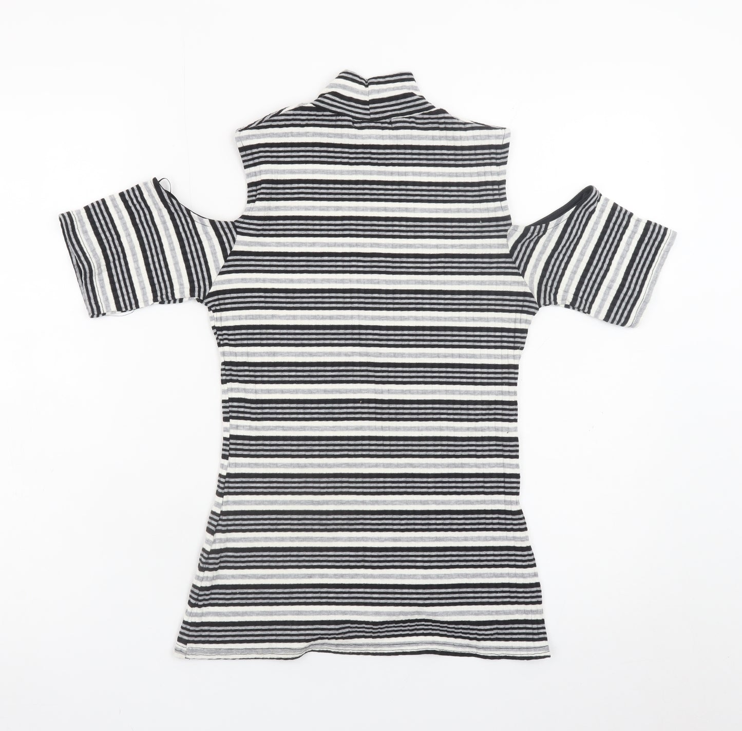 Quiz Women’s Black Striped Roll Neck Cold Shoulder Top Size 12