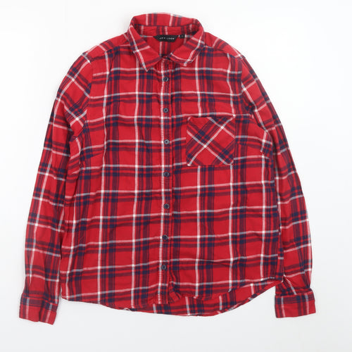 New Look Women's Red Plaid Button-Up Flannel Shirt Size 8