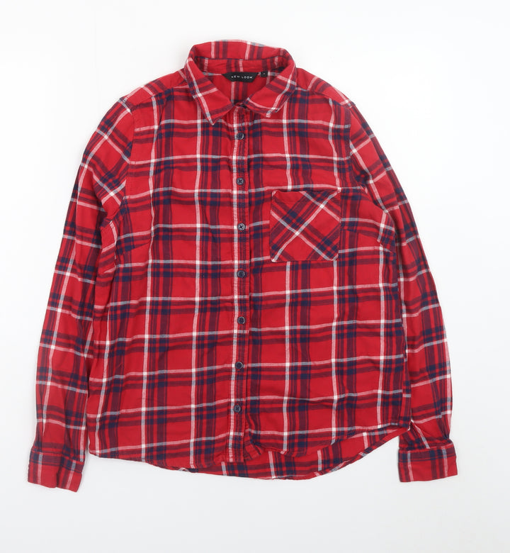 New Look Women's Red Plaid Button-Up Flannel Shirt Size 8