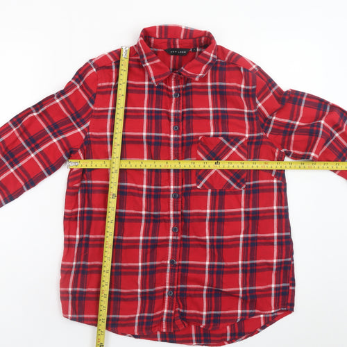 New Look Women's Red Plaid Button-Up Flannel Shirt Size 8