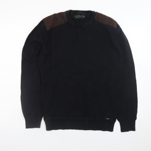 Angelo Litrico Men's Black Pullover Jumper Suede Shoulder Panels S