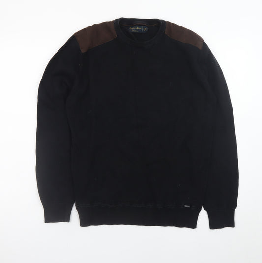 Angelo Litrico Men's Black Pullover Jumper Suede Shoulder Panels S