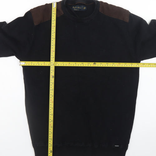Angelo Litrico Men's Black Pullover Jumper Suede Shoulder Panels S