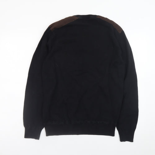 Angelo Litrico Men's Black Pullover Jumper Suede Shoulder Panels S