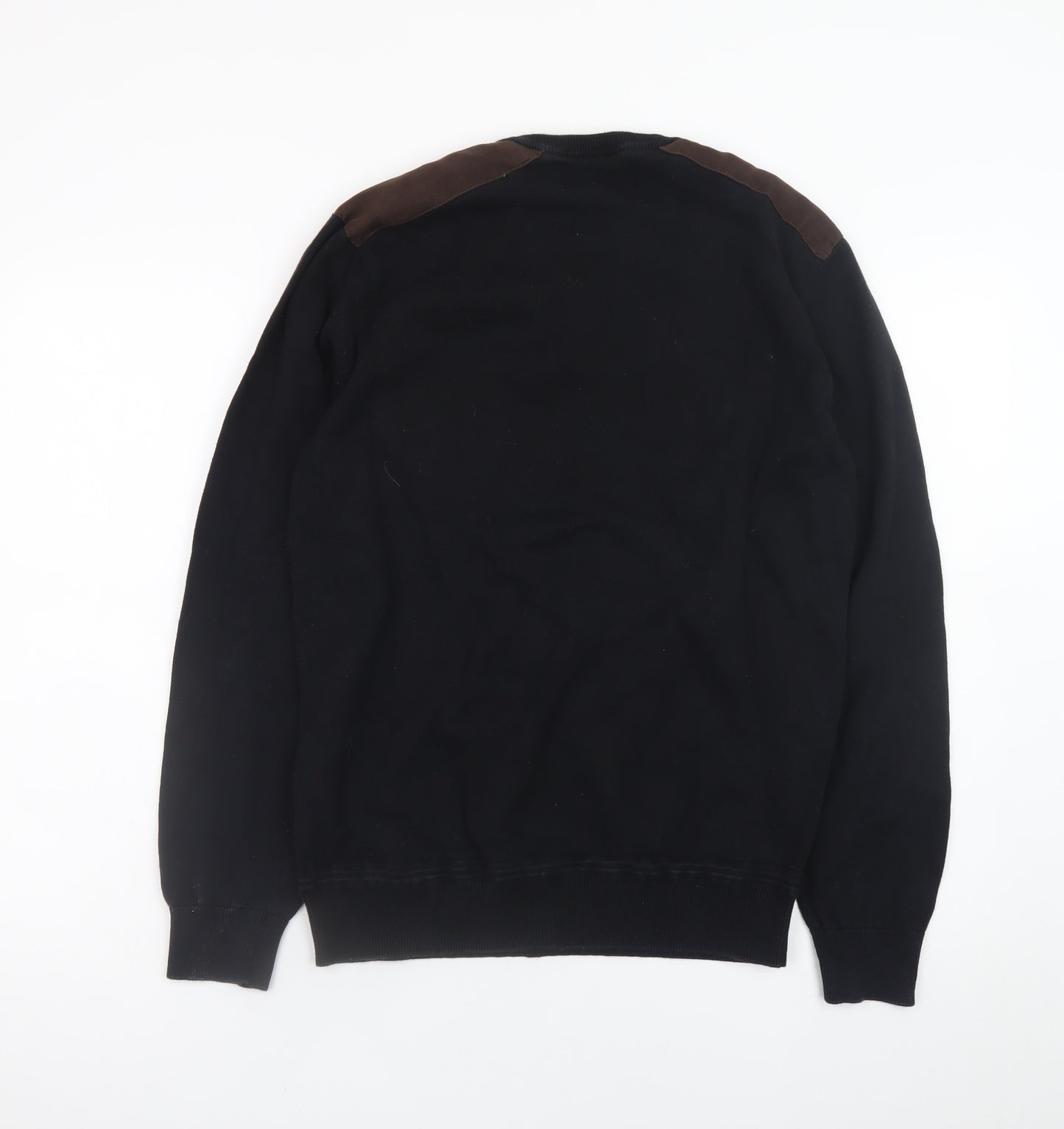 Angelo Litrico Men's Black Pullover Jumper Suede Shoulder Panels S