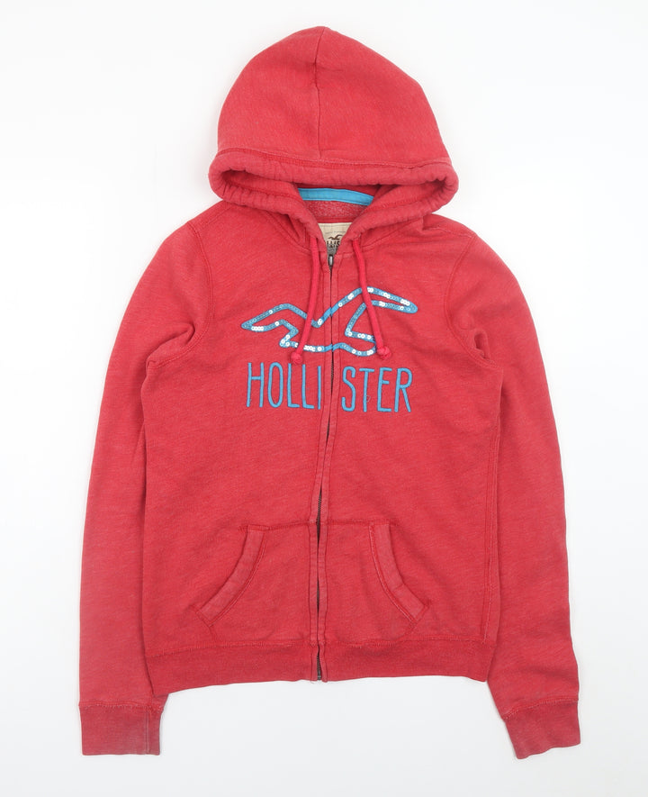 Hollister Women's Red Full Zip Hoodie Medium Cotton Blend Logo