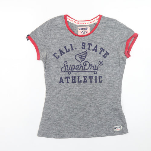 Superdry Women’s Grey Athletic T-Shirt Medium Short Sleeve Cotton Blend