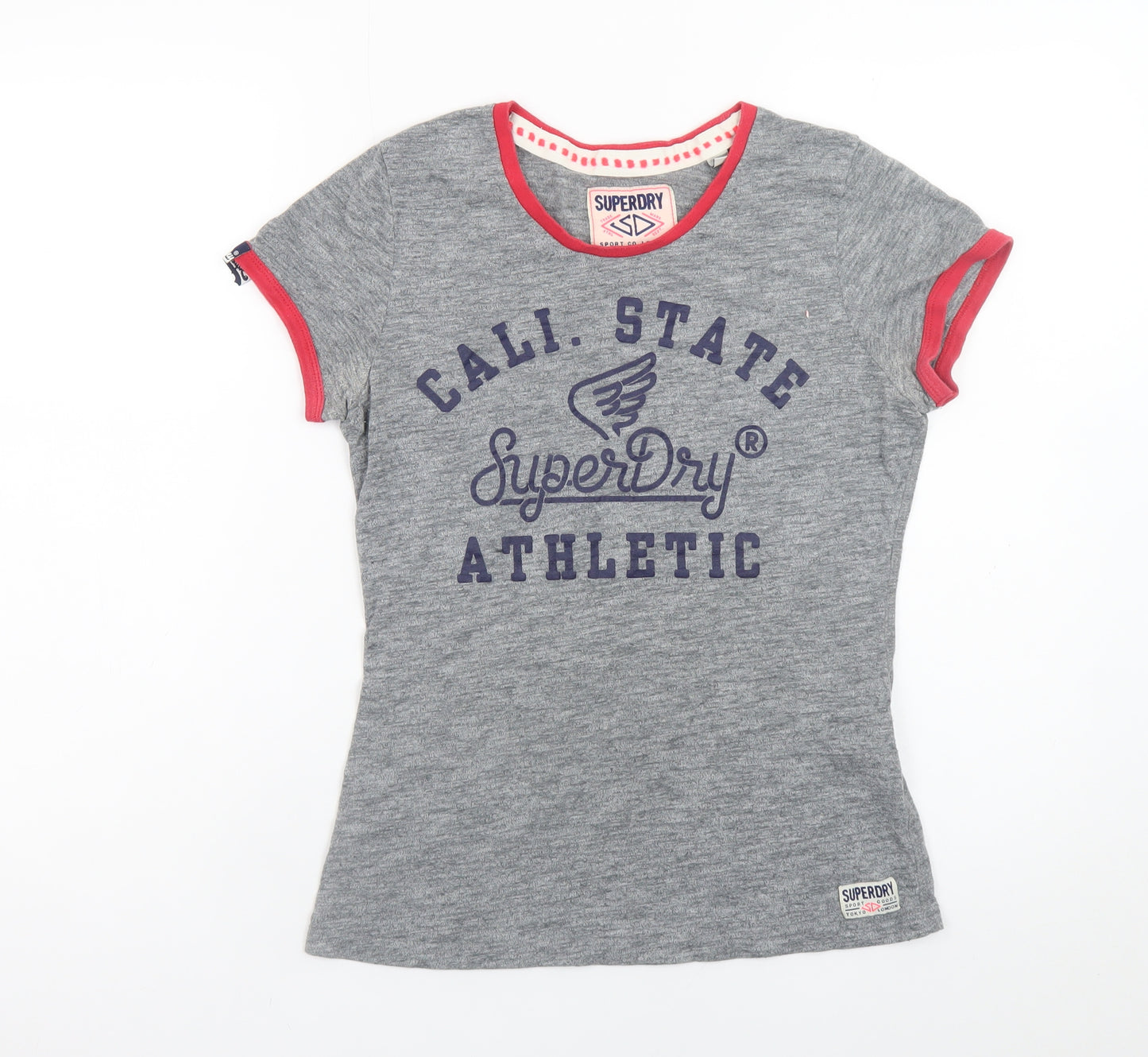 Superdry Women’s Grey Athletic T-Shirt Medium Short Sleeve Cotton Blend