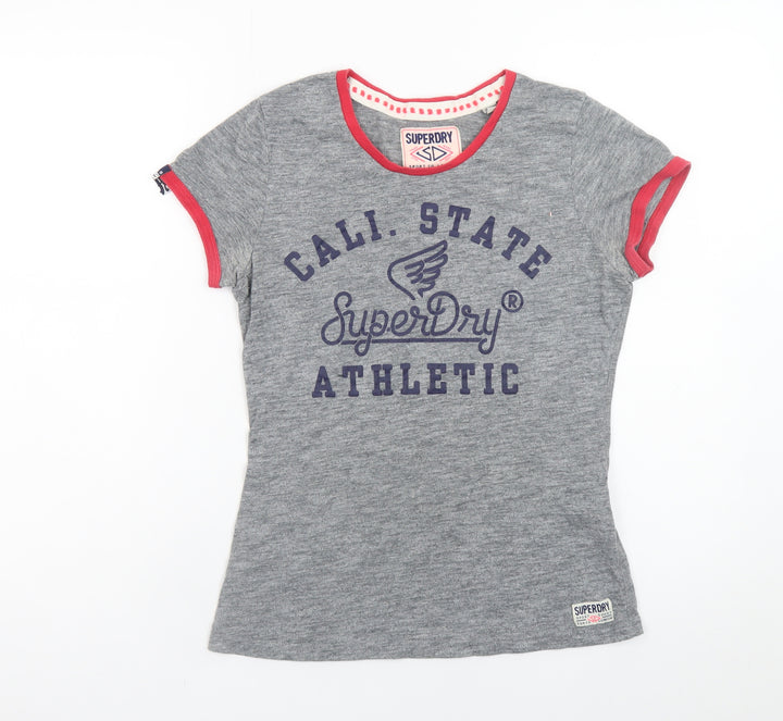 Superdry Women’s Grey Athletic T-Shirt Medium Short Sleeve Cotton Blend