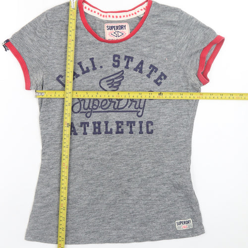 Superdry Women’s Grey Athletic T-Shirt Medium Short Sleeve Cotton Blend
