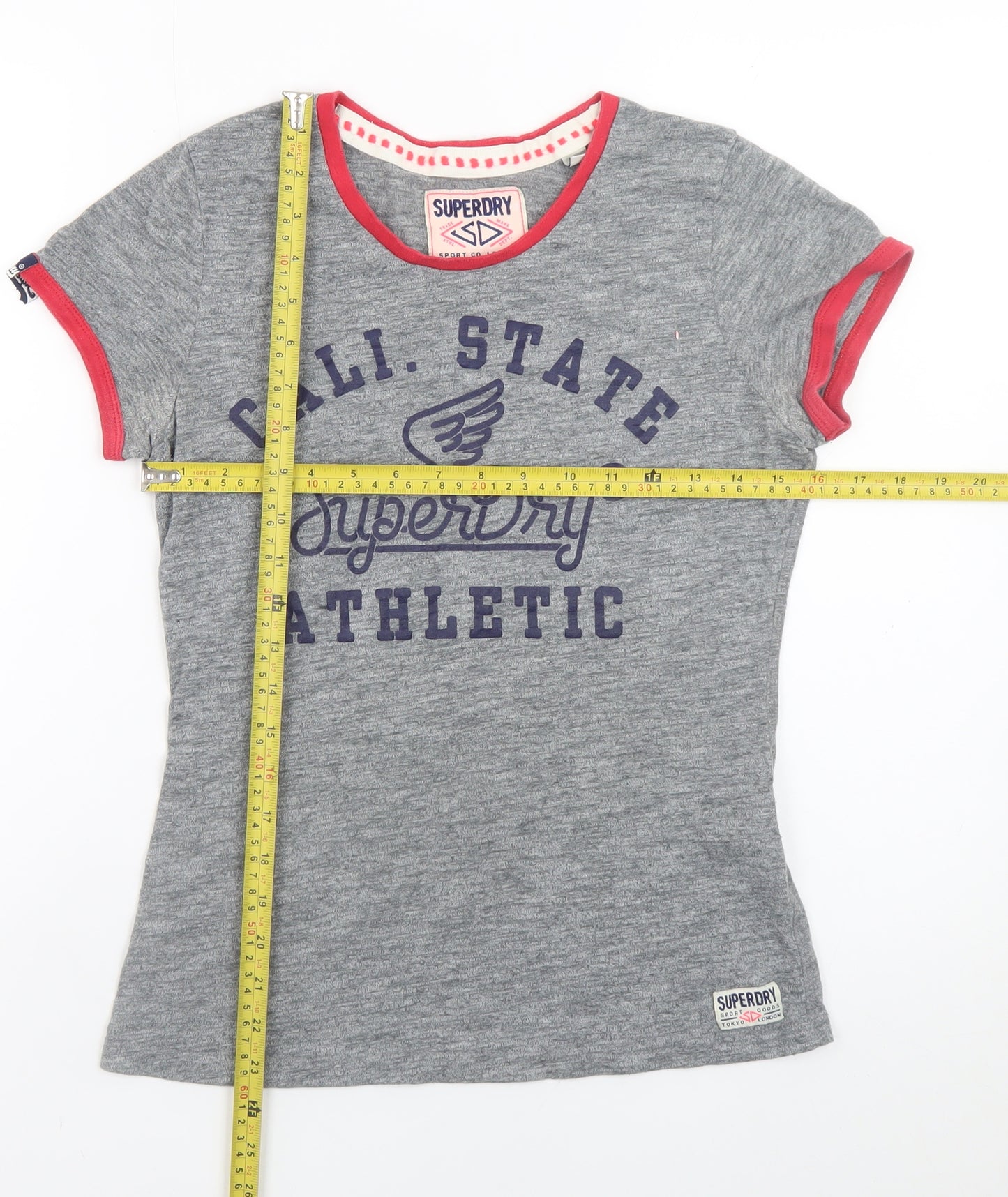 Superdry Women’s Grey Athletic T-Shirt Medium Short Sleeve Cotton Blend