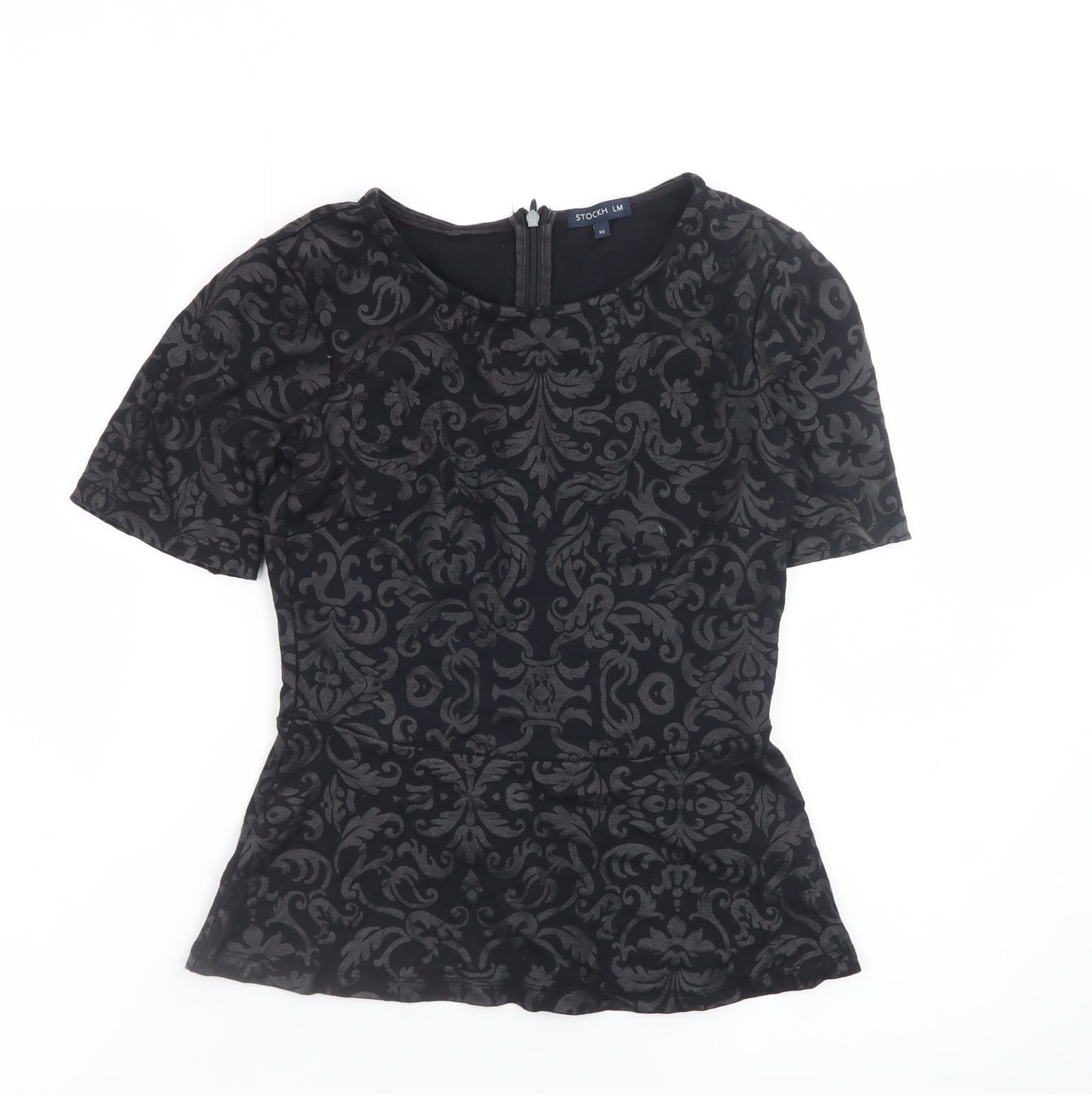 Stockh LM Women Black Jacquard Short Sleeve Peplum Top XS