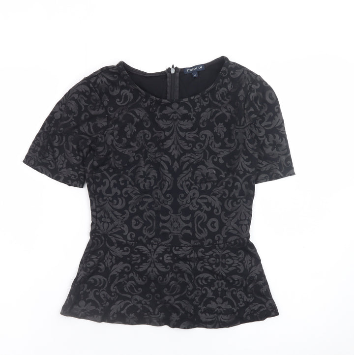 Stockh LM Women Black Jacquard Short Sleeve Peplum Top XS