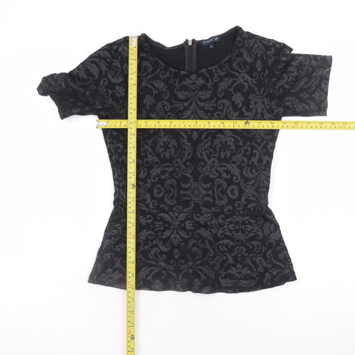 Stockh LM Women Black Jacquard Short Sleeve Peplum Top XS