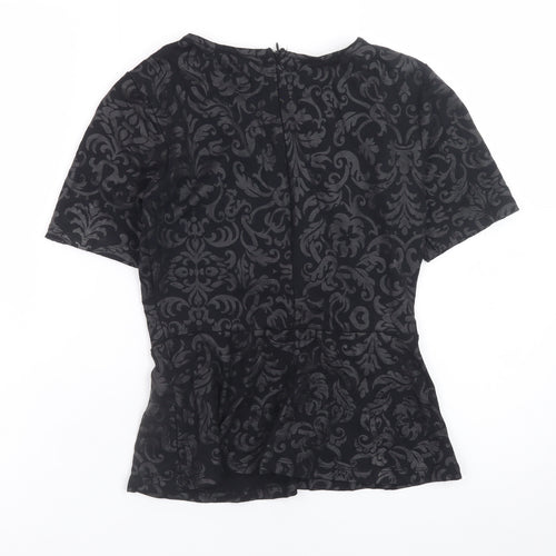 Stockh LM Women Black Jacquard Short Sleeve Peplum Top XS