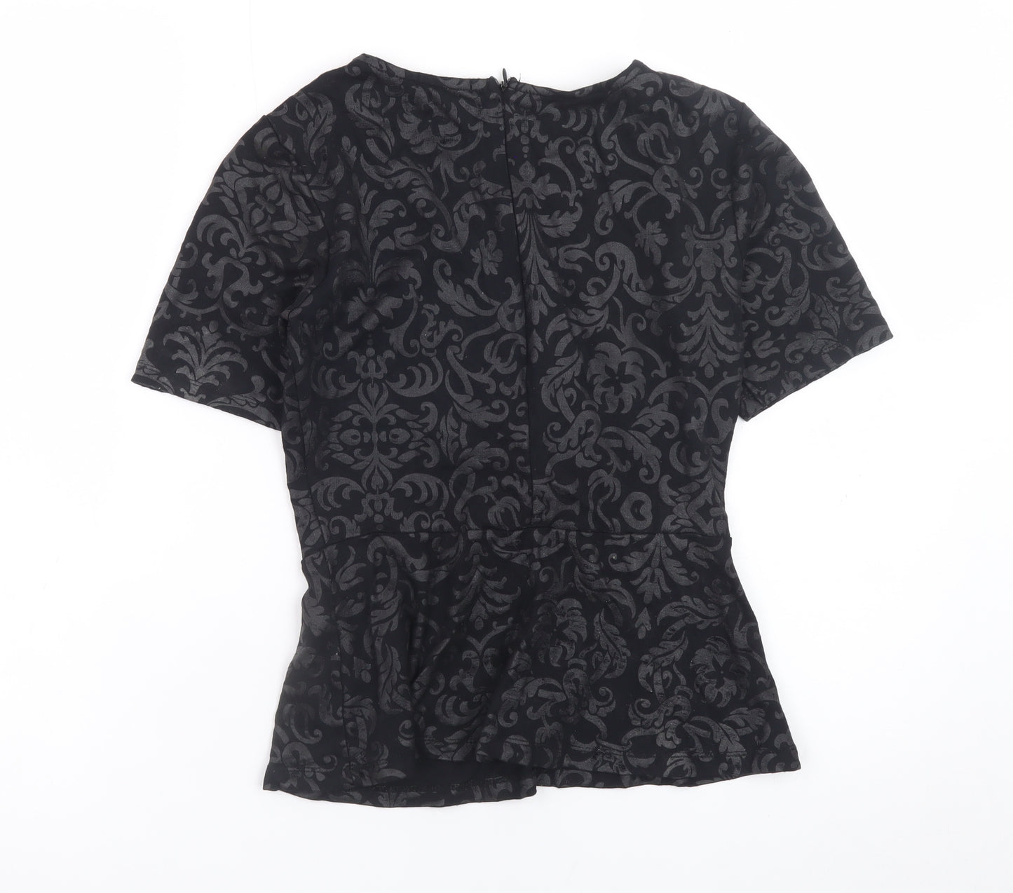 Stockh LM Women Black Jacquard Short Sleeve Peplum Top XS