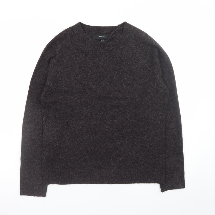 Vero Moda Women Brown Wool Alpaca Crew Neck Jumper Size 12