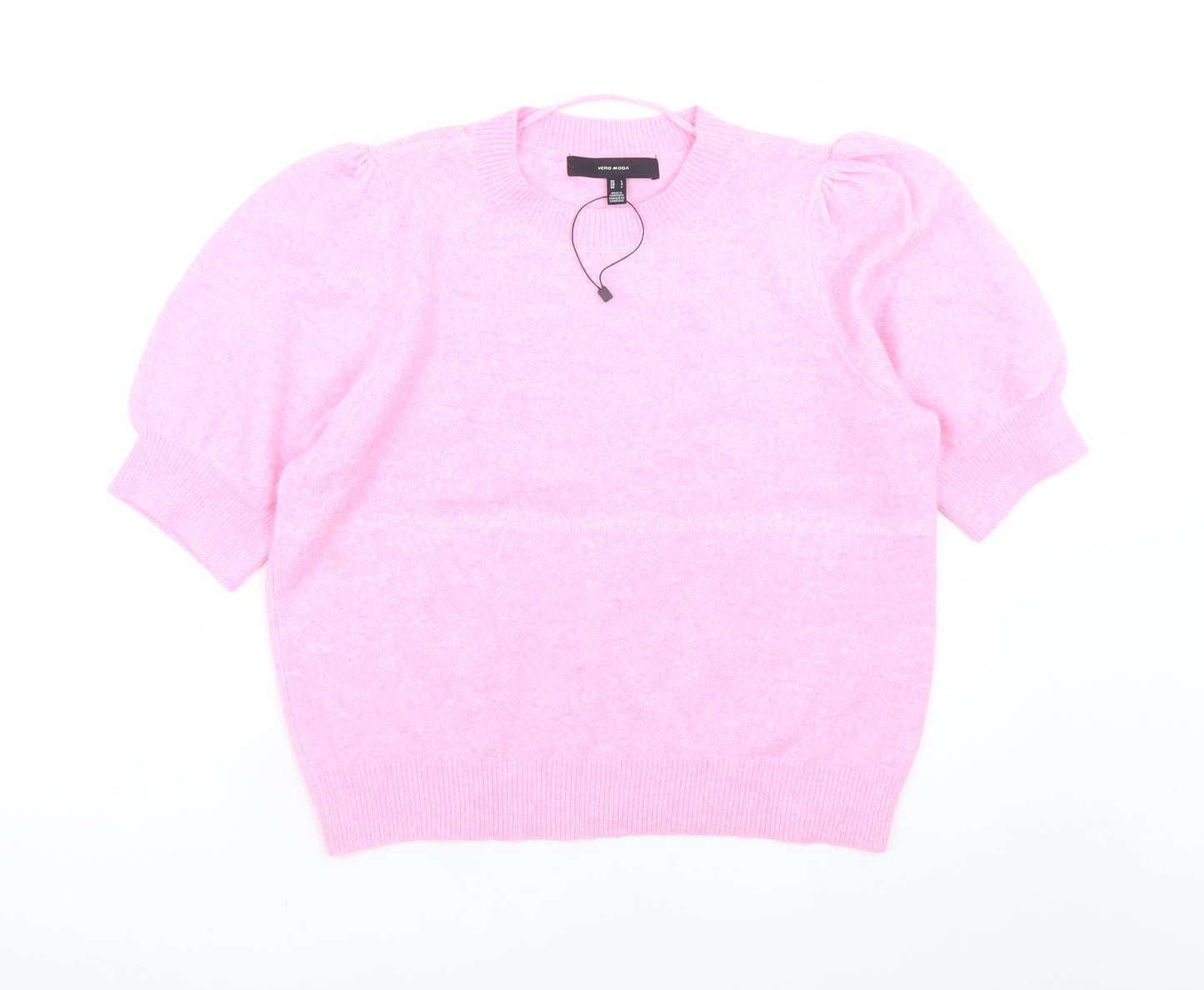 Vero Moda Women’s Pink Puff Sleeve Knit Jumper Size L