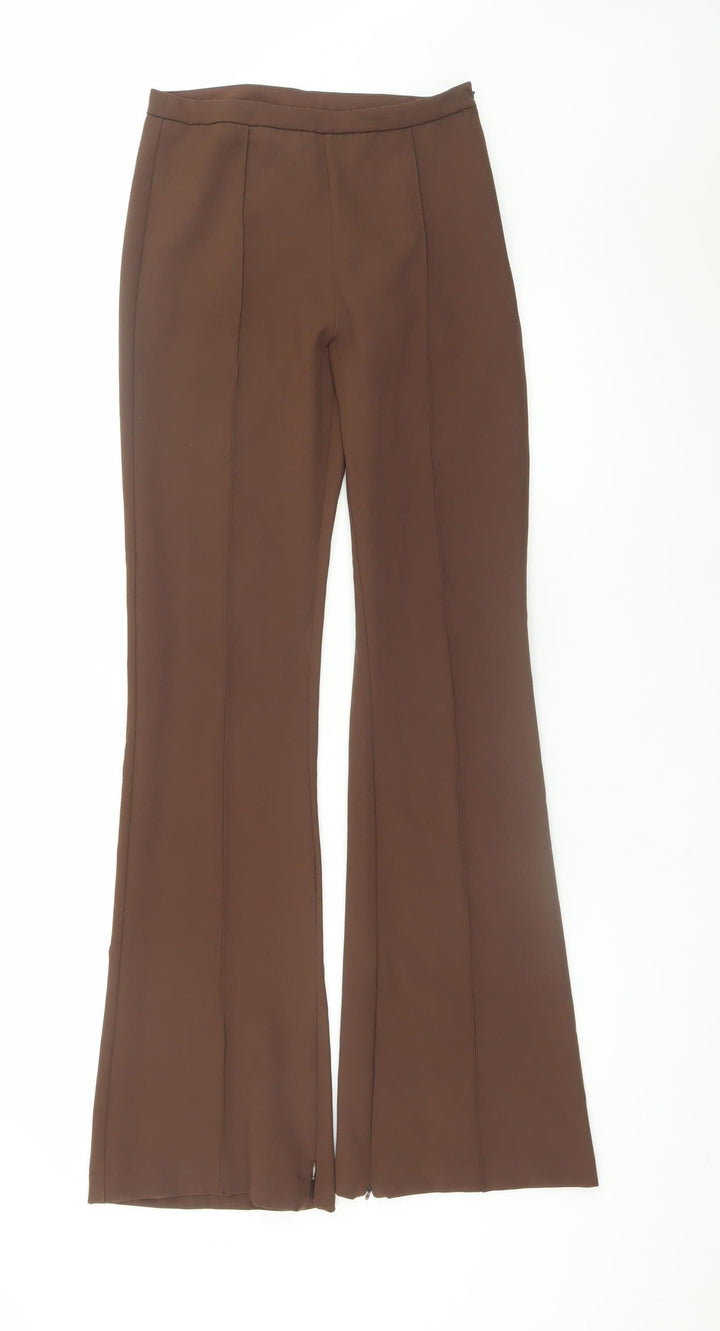 Bershka Women Brown Flared Stretch Trousers Size 8
