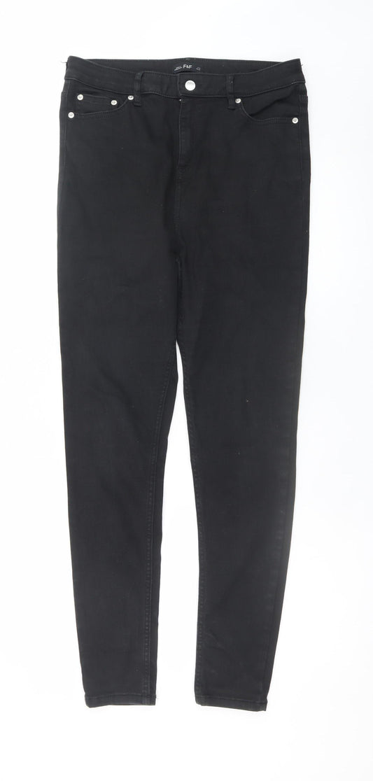 F&F Womens Black Skinny Jeans Size 16 Slim Fit Stretch Denim