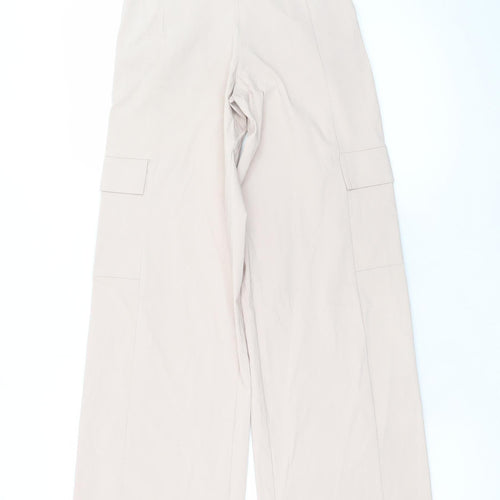 Boohoo Womens Beige Cargo Wide-Leg Trousers Size 6