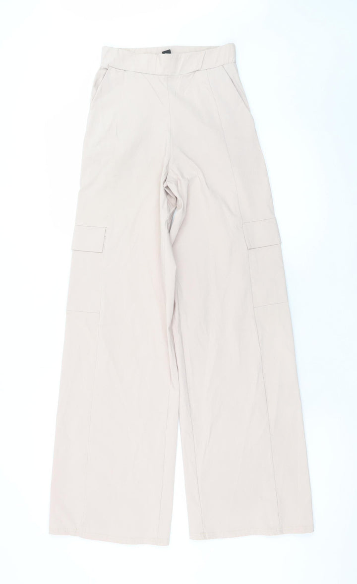 Boohoo Womens Beige Cargo Wide-Leg Trousers Size 6
