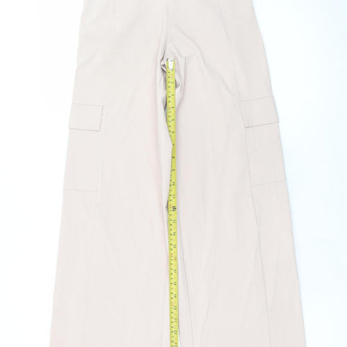 Boohoo Womens Beige Cargo Wide-Leg Trousers Size 6