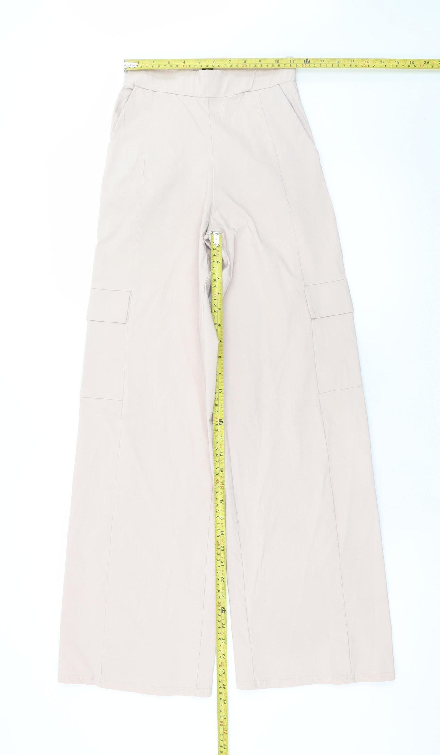 Boohoo Womens Beige Cargo Wide-Leg Trousers Size 6