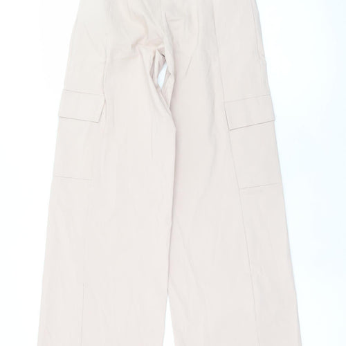 Boohoo Womens Beige Cargo Wide-Leg Trousers Size 6