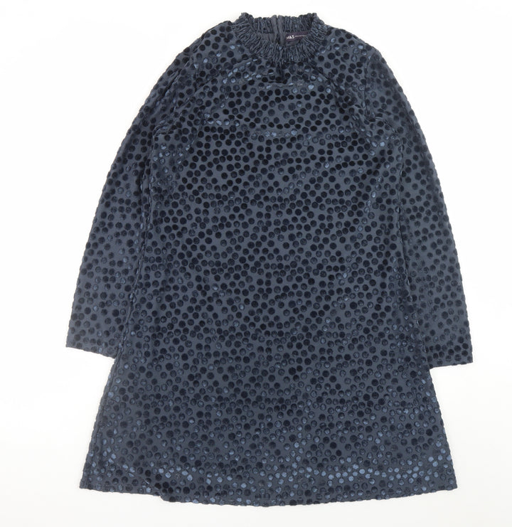 Marks and Spencer Women’s Blue Polka Dot Velvet Shift Dress Size 12