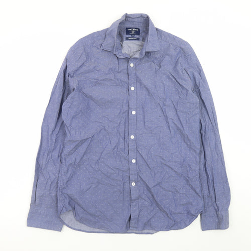 T.M. Lewin Men's Blue Egyptian Cotton Long Sleeve Button-Up Shirt M