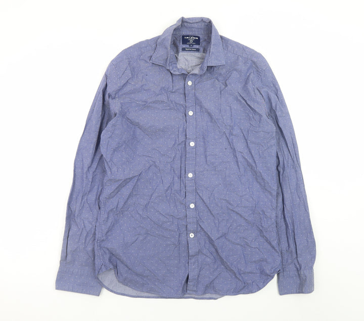 T.M. Lewin Men's Blue Egyptian Cotton Long Sleeve Button-Up Shirt M