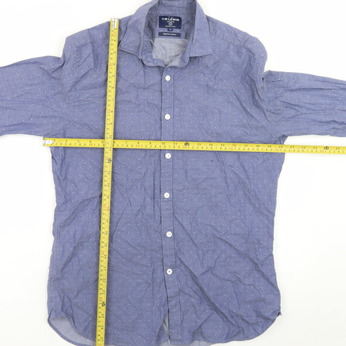 T.M. Lewin Men's Blue Egyptian Cotton Long Sleeve Button-Up Shirt M