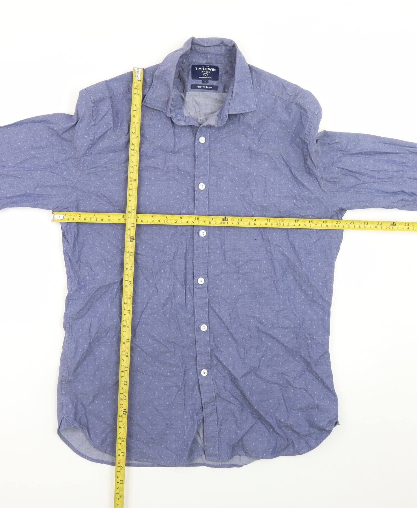 T.M. Lewin Men's Blue Egyptian Cotton Long Sleeve Button-Up Shirt M