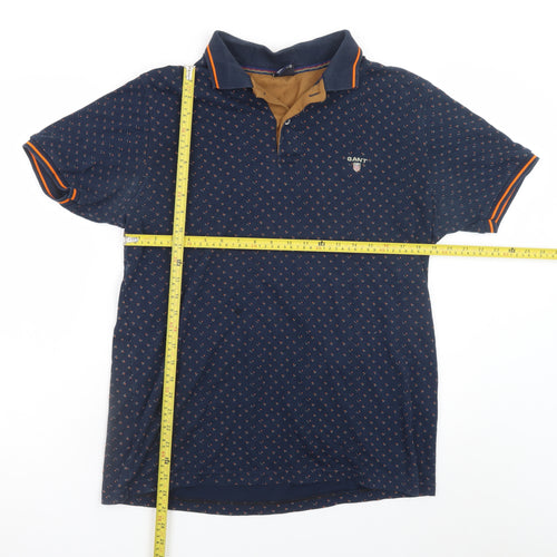 GANT Men's Blue Geometric Cotton Short Sleeve Polo Shirt XL