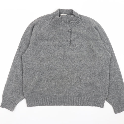ICHI Womens Grey Henley Wool Blend Jumper XS