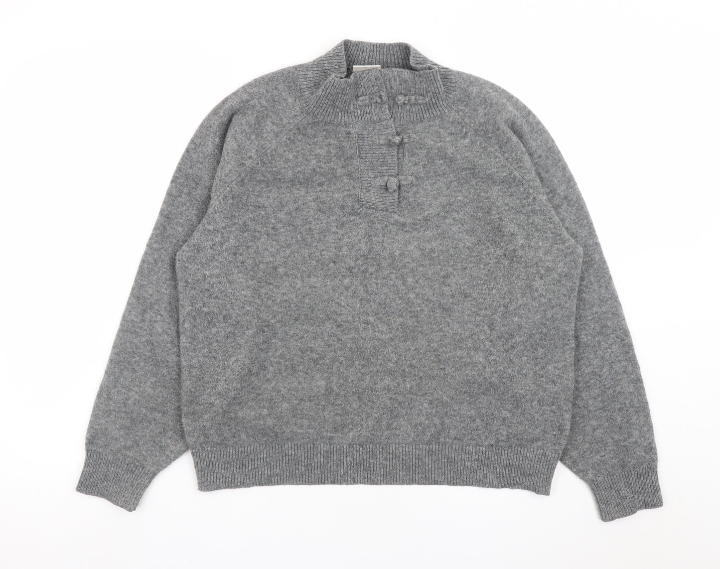 ICHI Womens Grey Henley Wool Blend Jumper XS