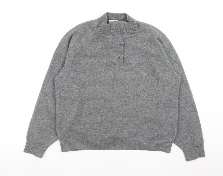 ICHI Womens Grey Henley Wool Blend Jumper XS
