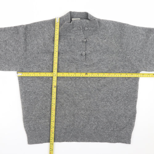 ICHI Womens Grey Henley Wool Blend Jumper XS